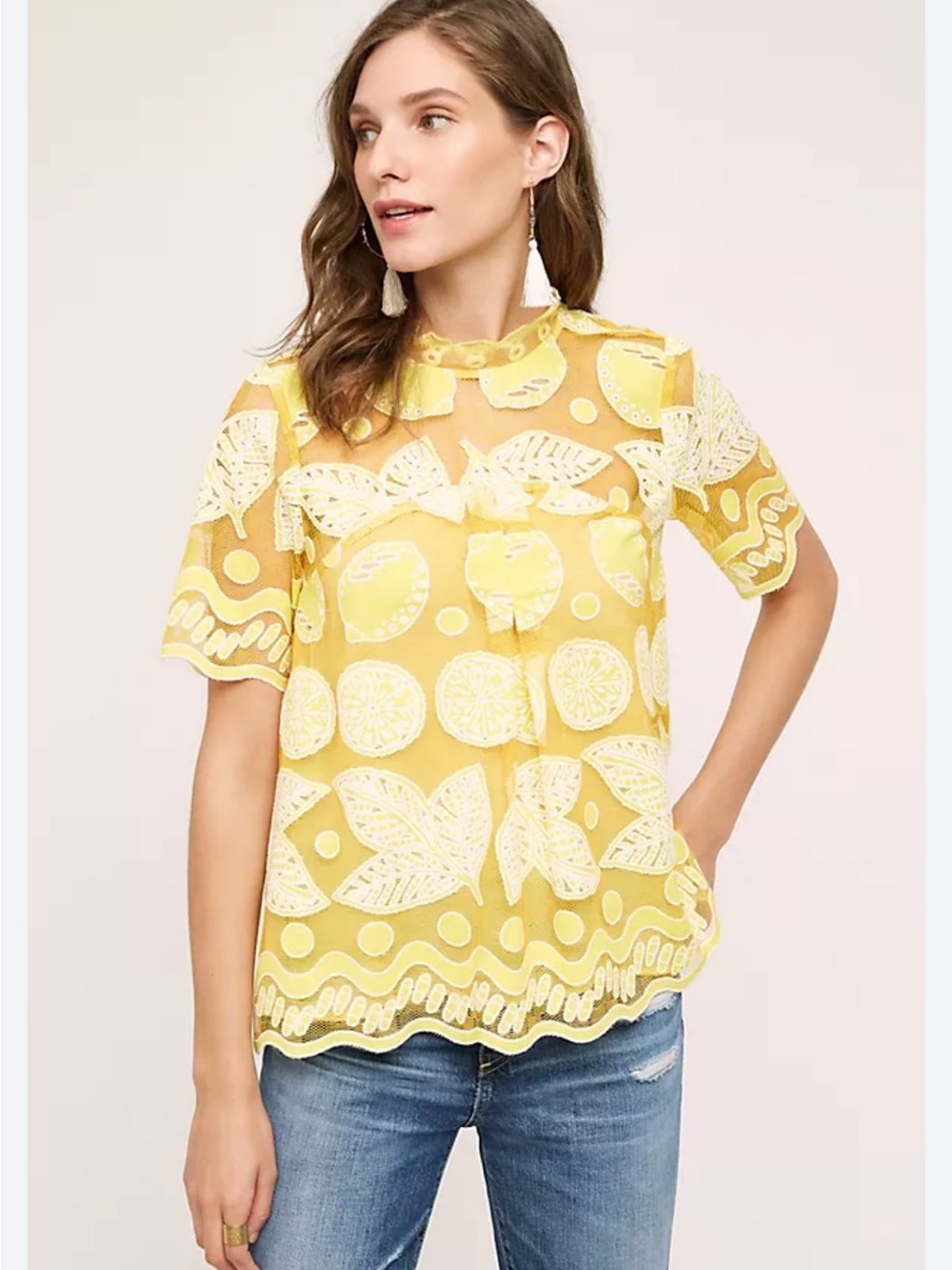 Anthropologie HD in Paris lily lace blouse with lemons size 12